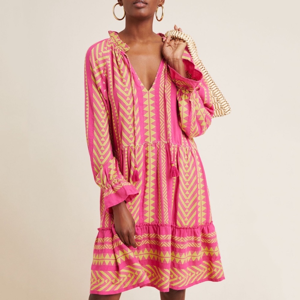 NWT Anthropologie Dominque Tunic Dress Size M Medium Pink Gold